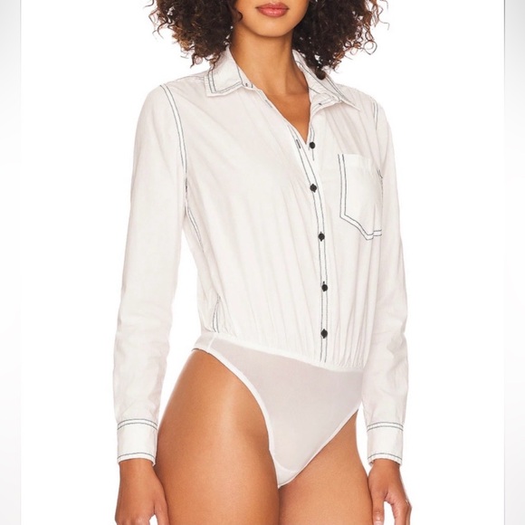 Free People Power Move Bodysuit Top White with Black Contrast Stitching Size XS - Picture 4 of 16